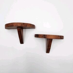 Vintage Pair Solid Wood Hanging Wall Shelves Half Moon Shape Rustic Farmhouse